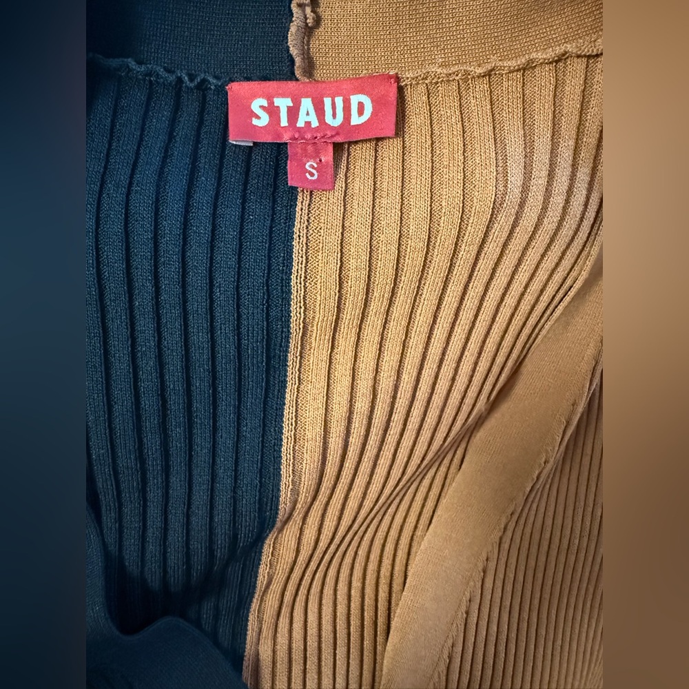 Staud shoko sweater dress tan and black, size S, pre-owned - Picture 7 of 9